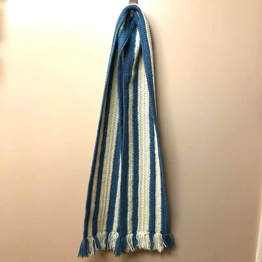 NWOT Handmade Crocheted Striped Fringe Scarf
